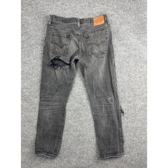 Levis 501 CT Jeans Mens 26x32 Black Distressed Tapered Button Fly Denim Ripped - Picture 7 of 11